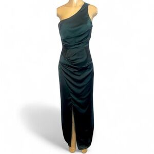 Lulus Emerald Green One-Shoulder Satin Formal Maxi Dress  Small NWT